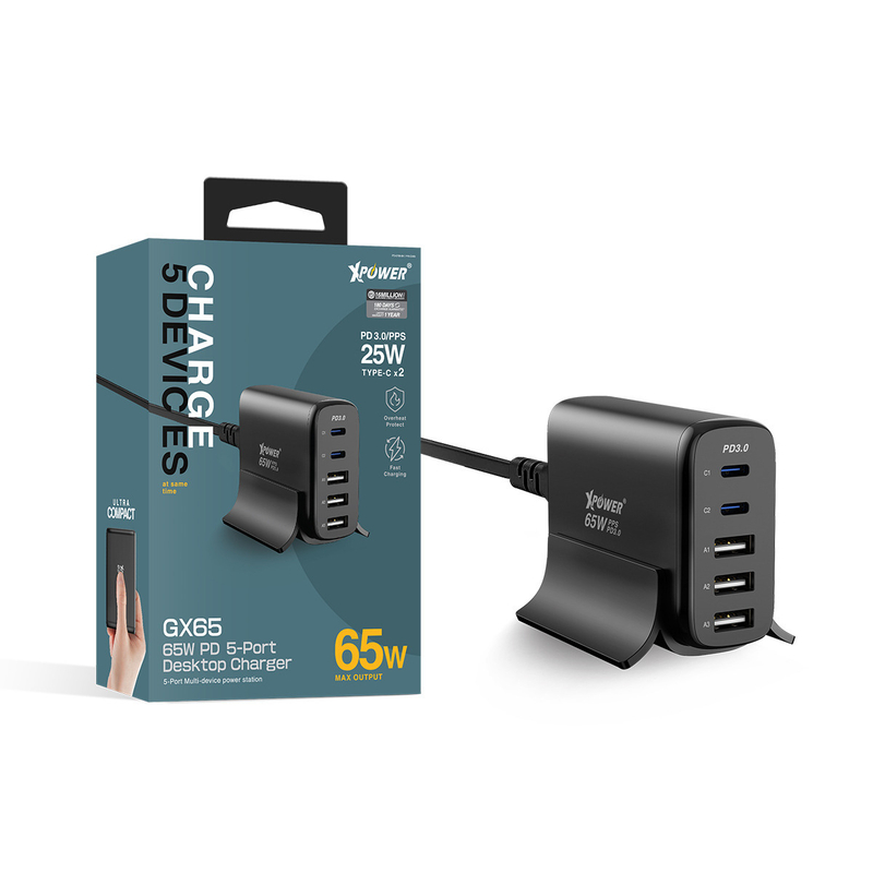 XPower GX65 65W 5 Output PD 3.0/PPS Desktop Charger